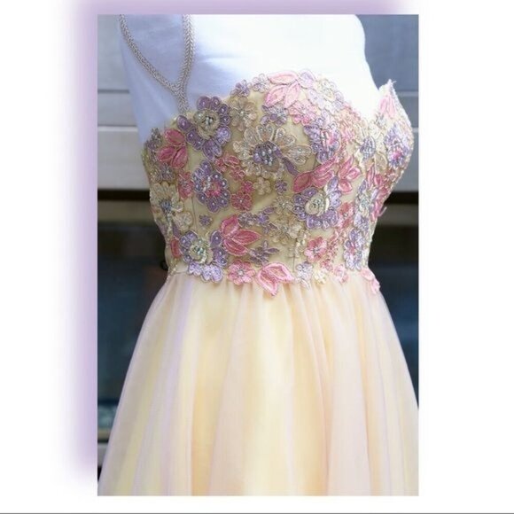 Mon Cheri ✦ Strapless Formal Dress ✦ Floral Embroidery Sweetheart Neckline Layer - Picture 3 of 17